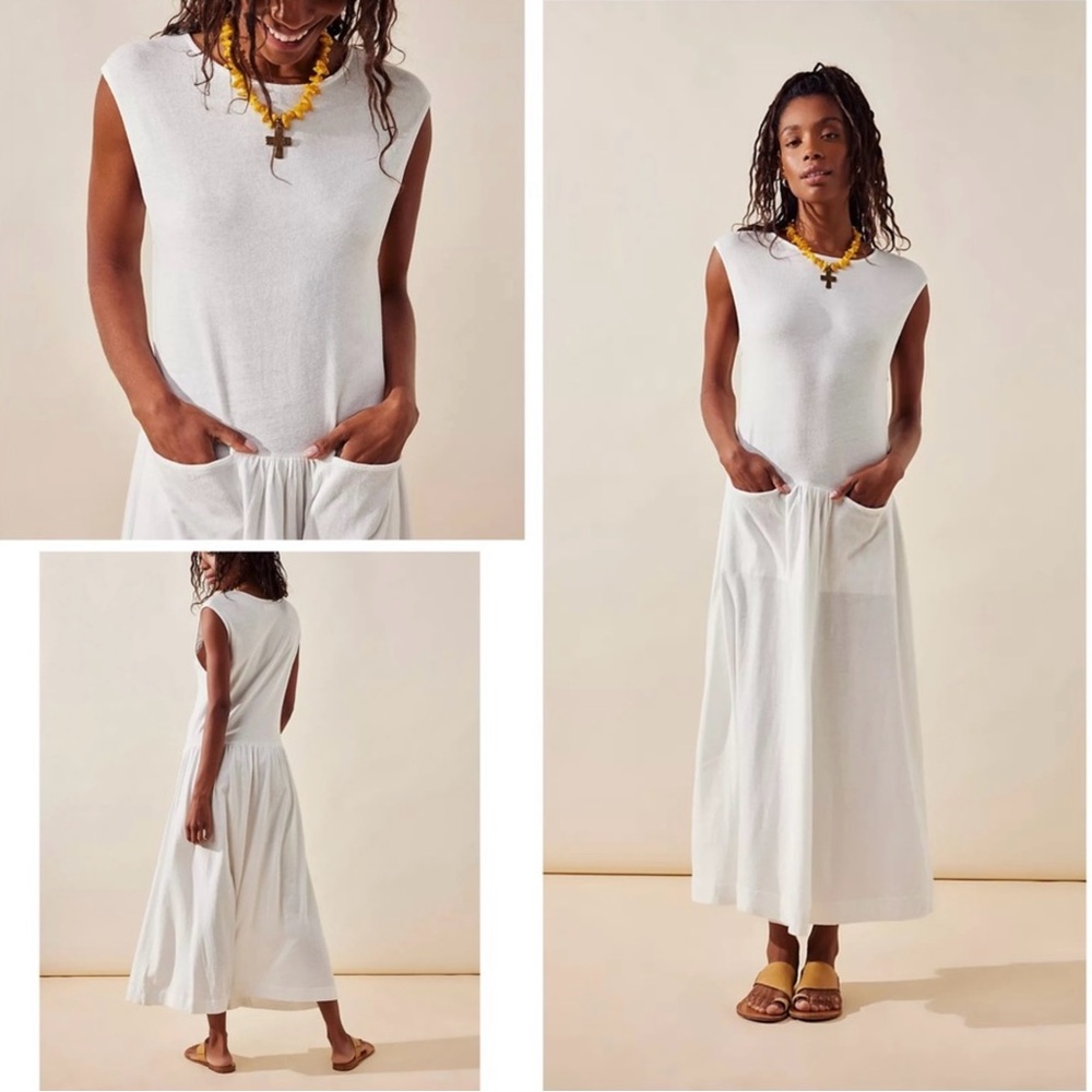 NWOT🩶 FREE PEOPLE NIKKI MIDI DRESS IN WHITE